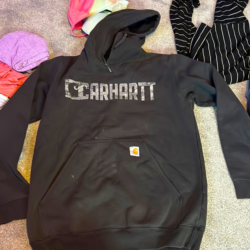 Carhartt Hoodie has some staining from bleach on the front